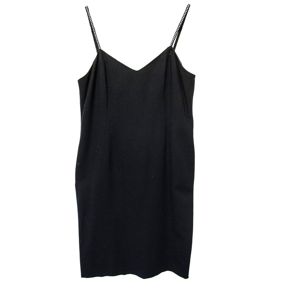 David Hayes Vintage 80s Black Cocktail Dress Rhinestone Straps sz 8